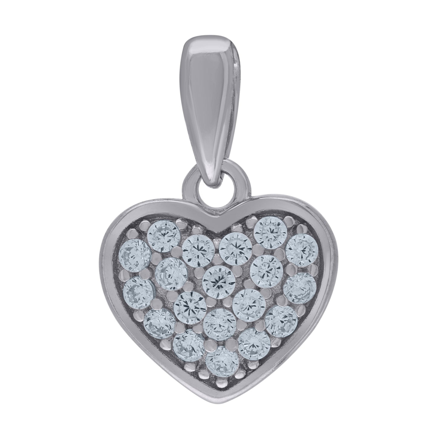 Sterling Silver Womens Cubic-Zirconia Heart Charm Pendant