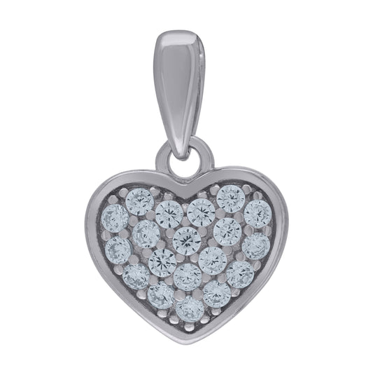 Sterling Silver Womens Cubic-Zirconia Heart Charm Pendant