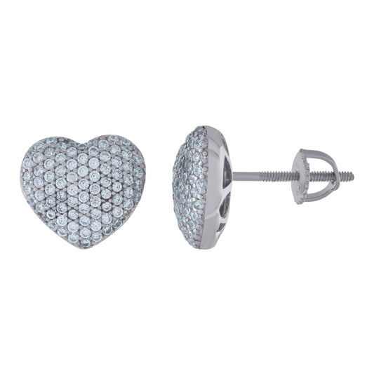 Sterling Silver Womens Cubic-Zirconia Heart Stud Earrings