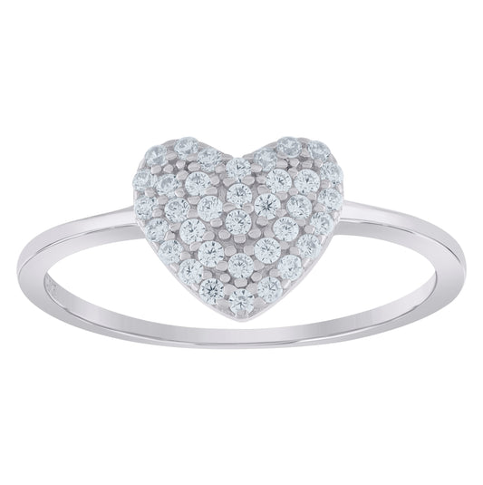 Sterling Silver Women's Cubic-Zirconia Heart Bridal Anniversary Wedding Engagement Band Ring