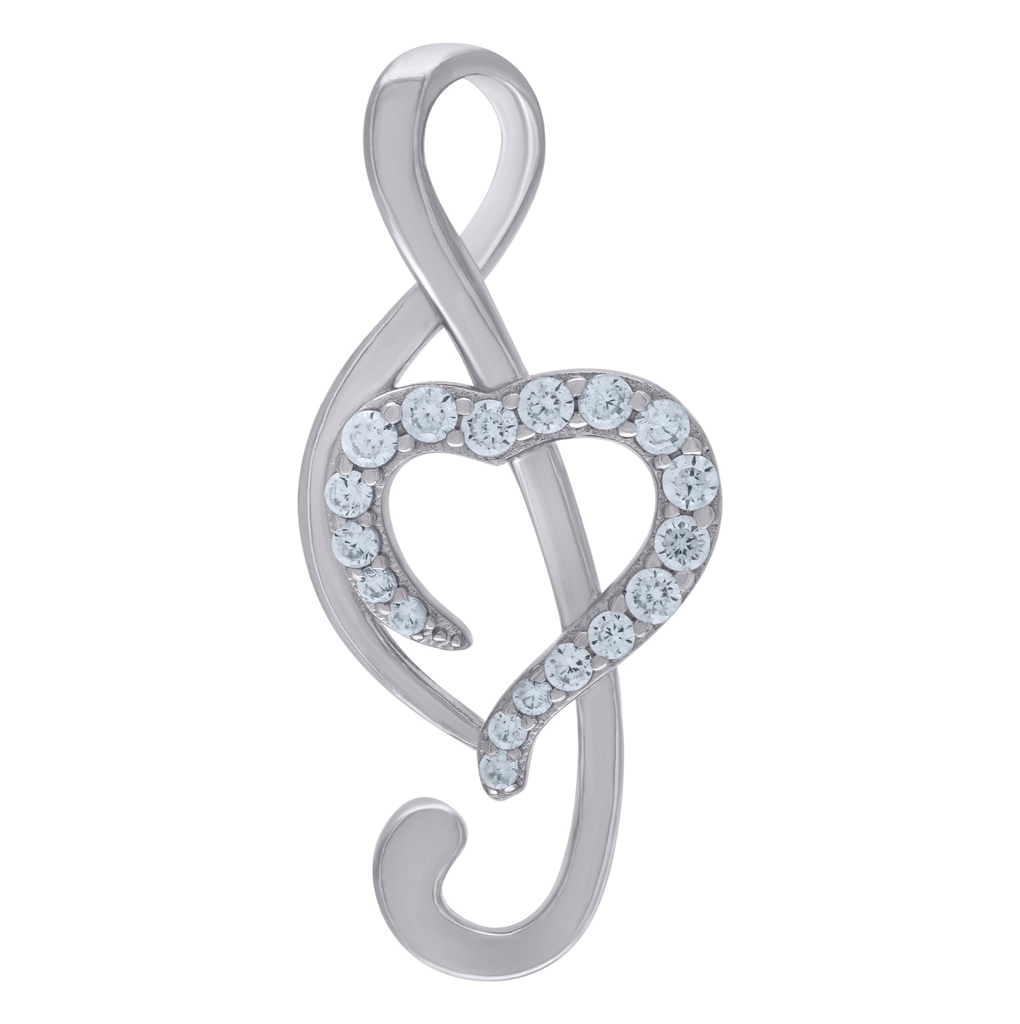 Sterling Silver Womens Cubic-Zirconia Musical Note Heart Charm Pendant