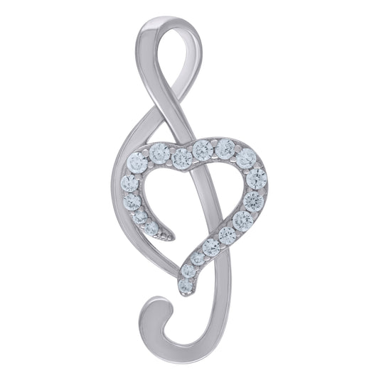 Sterling Silver Womens Cubic-Zirconia Musical Note Heart Charm Pendant