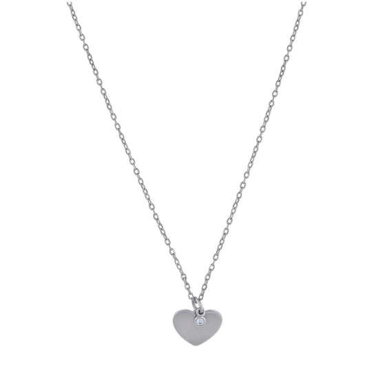 Sterling Silver Womens Cubic-Zirconia Heart Rolo Link Necklace