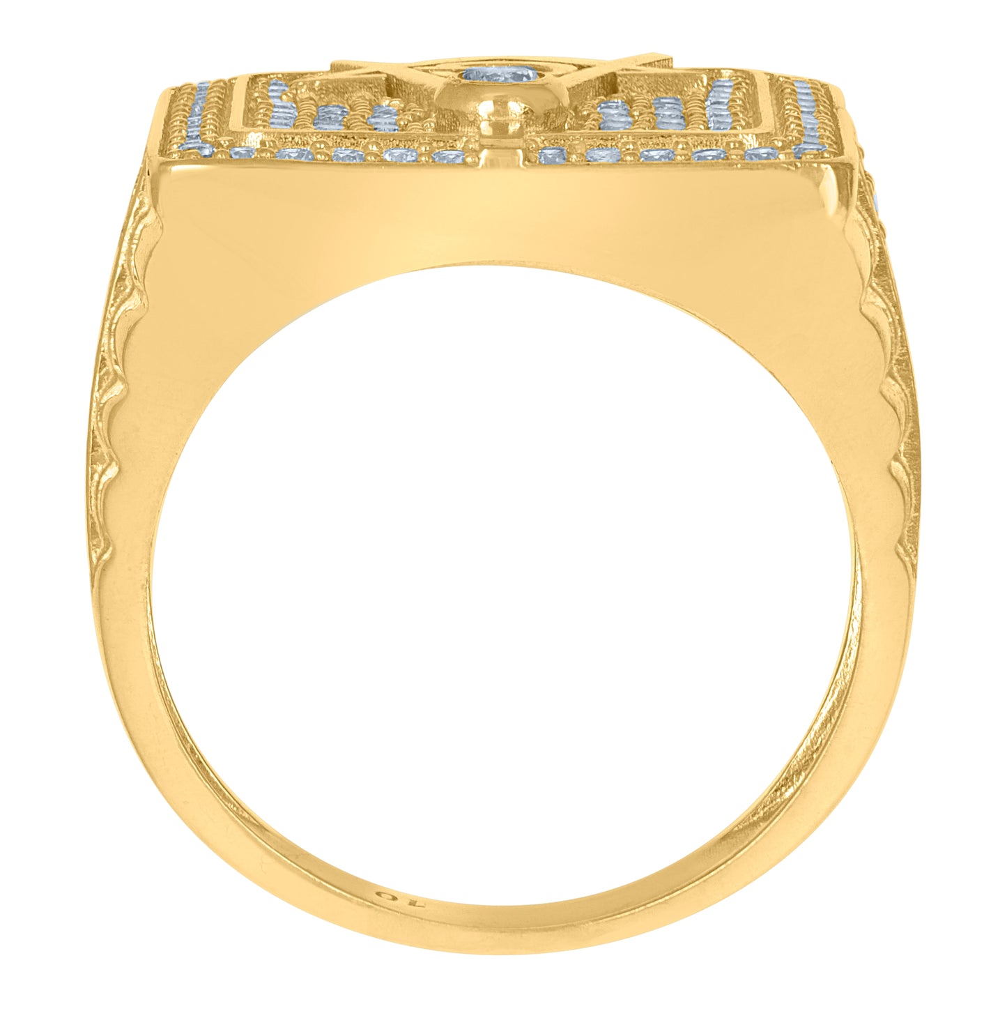 10K Yellow Gold Mens Cubic-Zirconia Masonic Symbols Religious Ring