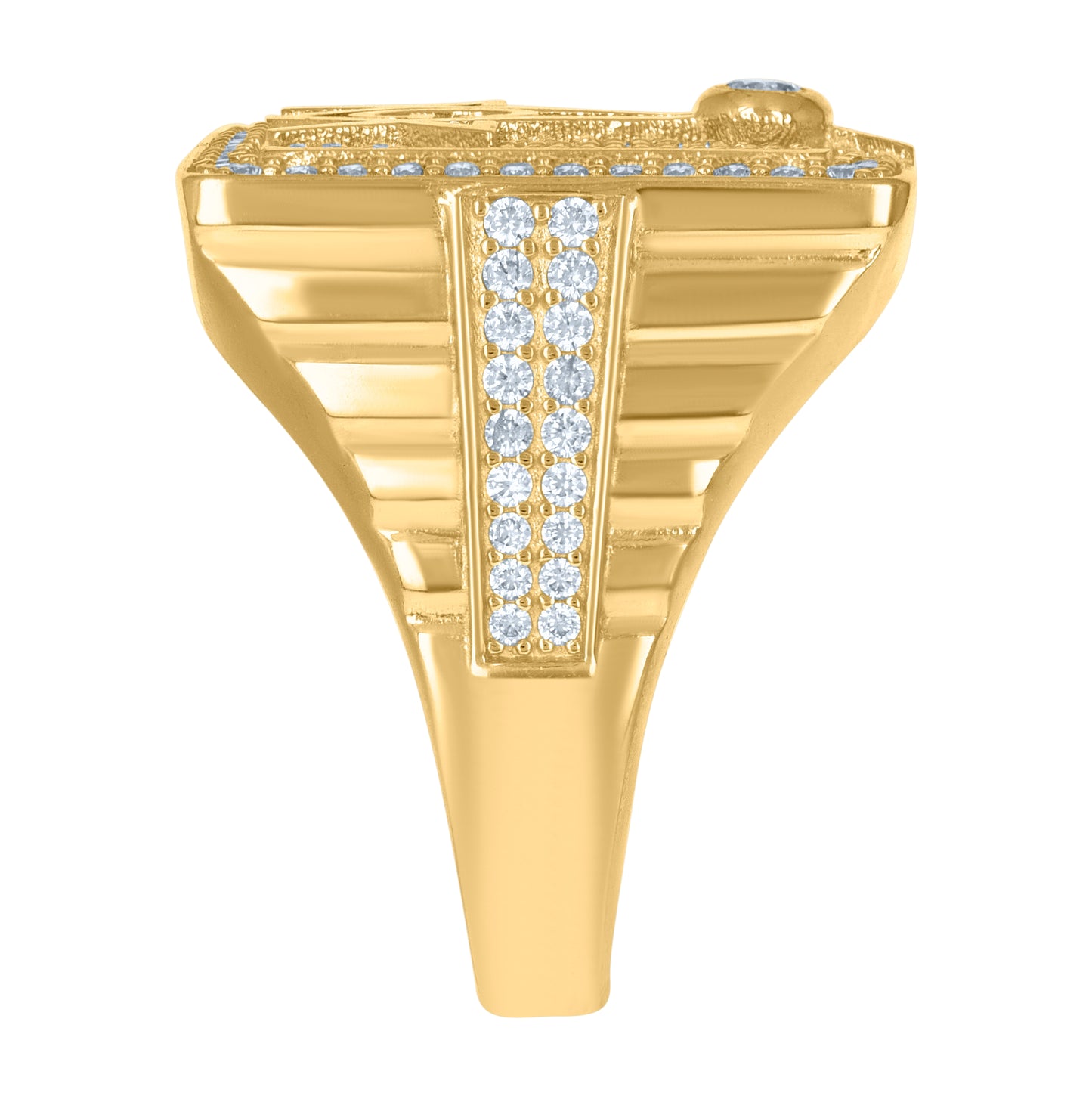10K Yellow Gold Mens Cubic-Zirconia Masonic Symbols Religious Ring