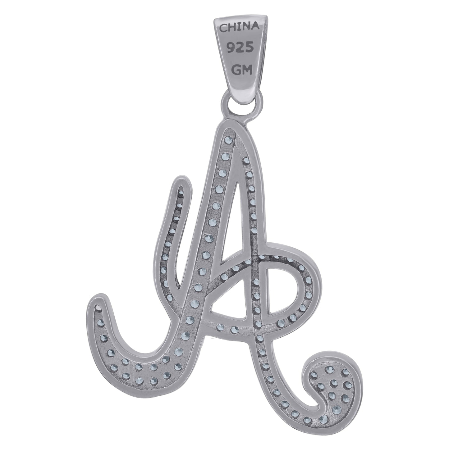 Sterling Silver Unisex Cubic-Zirconia Initial Alphabet Charm Pendant