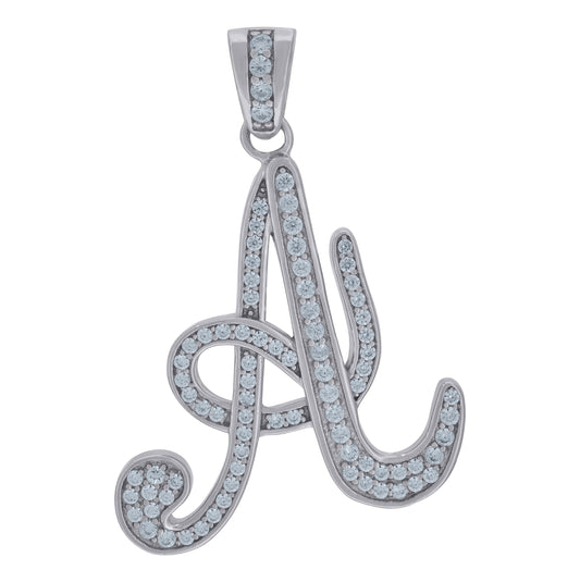 Sterling Silver Unisex Cubic-Zirconia Initial Alphabet Charm Pendant