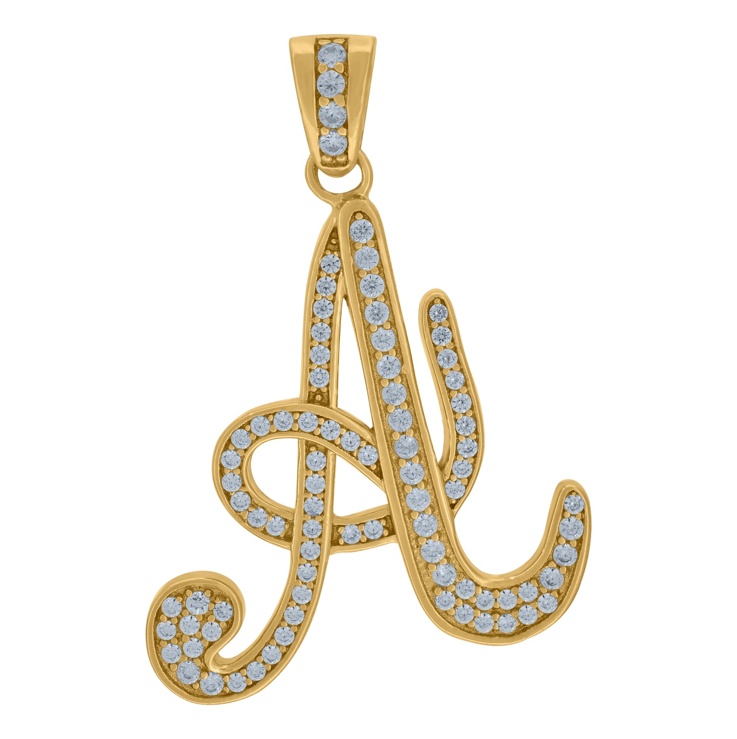 Sterling Silver Unisex Cubic-Zirconia Initial Alphabet Charm Pendant