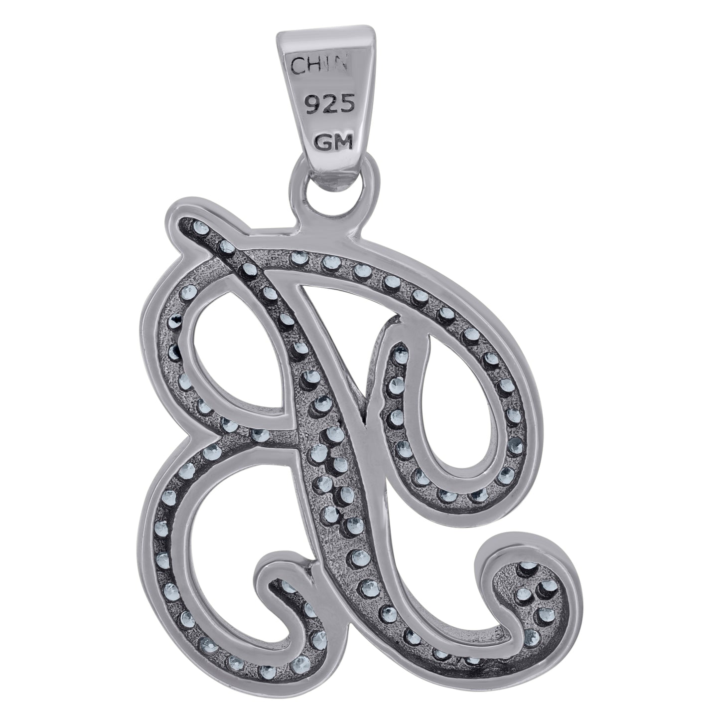 Sterling Silver Unisex Cubic-Zirconia Initial Alphabet Charm Pendant