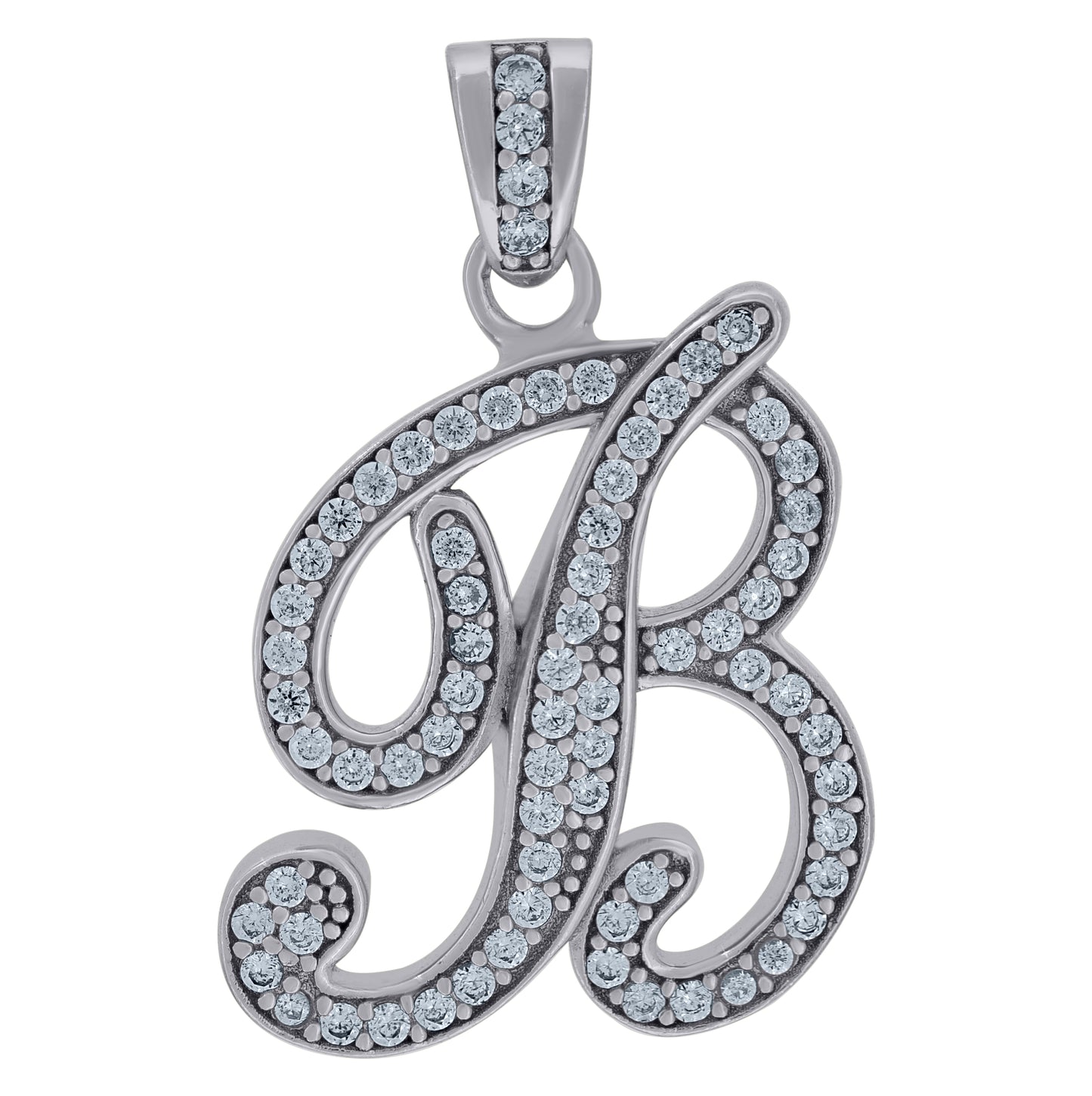 Sterling Silver Unisex Cubic-Zirconia Initial Alphabet Charm Pendant