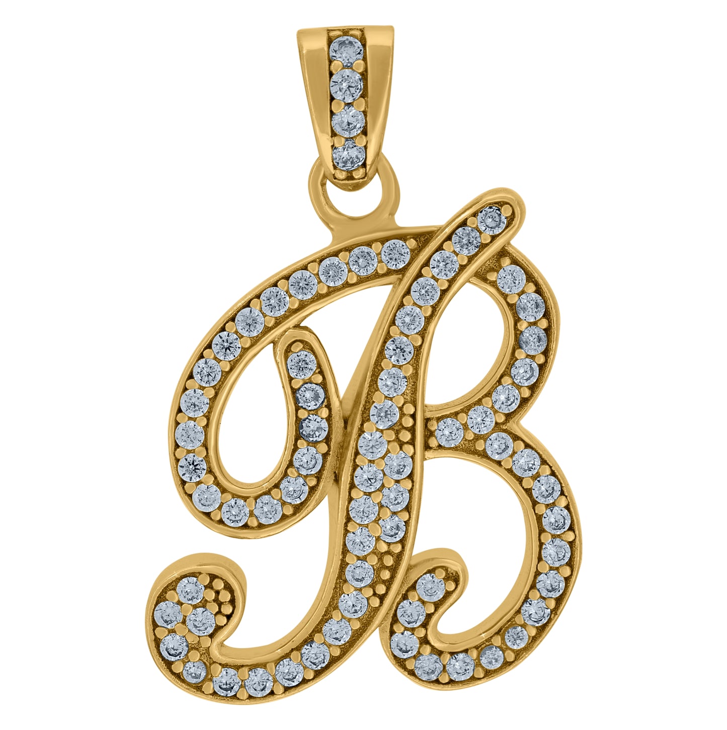 Sterling Silver Unisex Cubic-Zirconia Initial Alphabet Charm Pendant