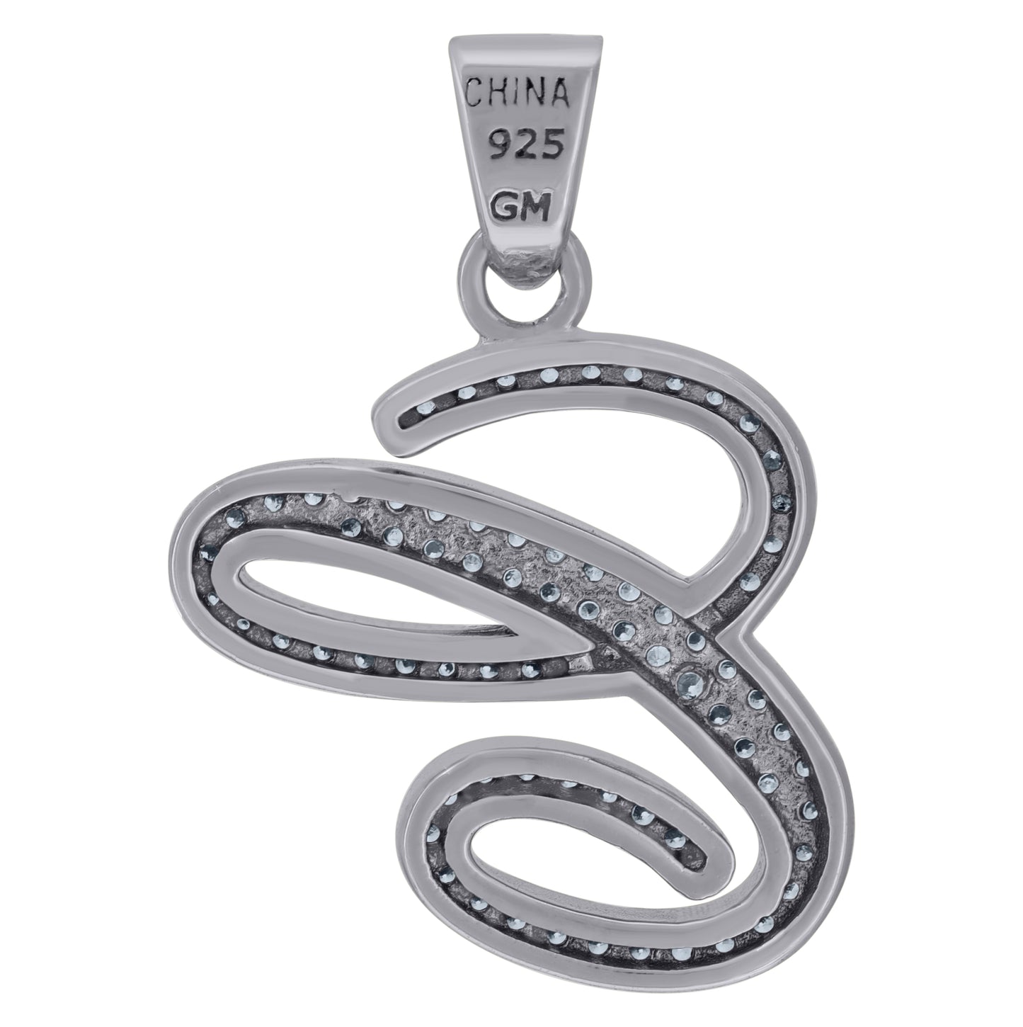 Sterling Silver Unisex Cubic-Zirconia Initial Alphabet Charm Pendant