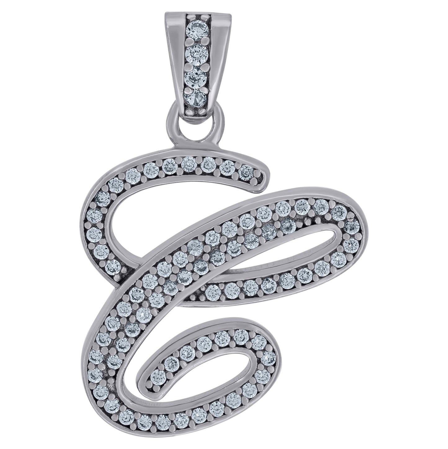Sterling Silver Unisex Cubic-Zirconia Initial Alphabet Charm Pendant