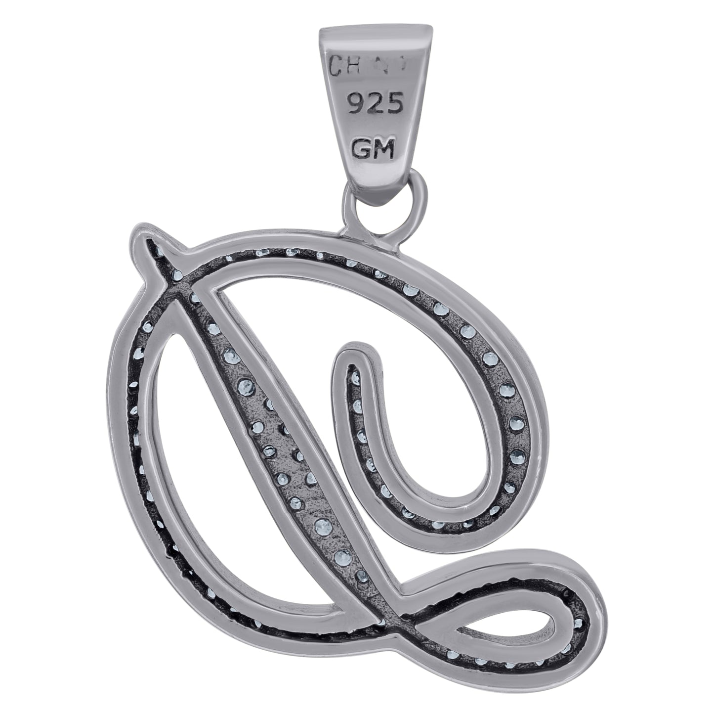 Sterling Silver Unisex Cubic-Zirconia Initial Alphabet Charm Pendant