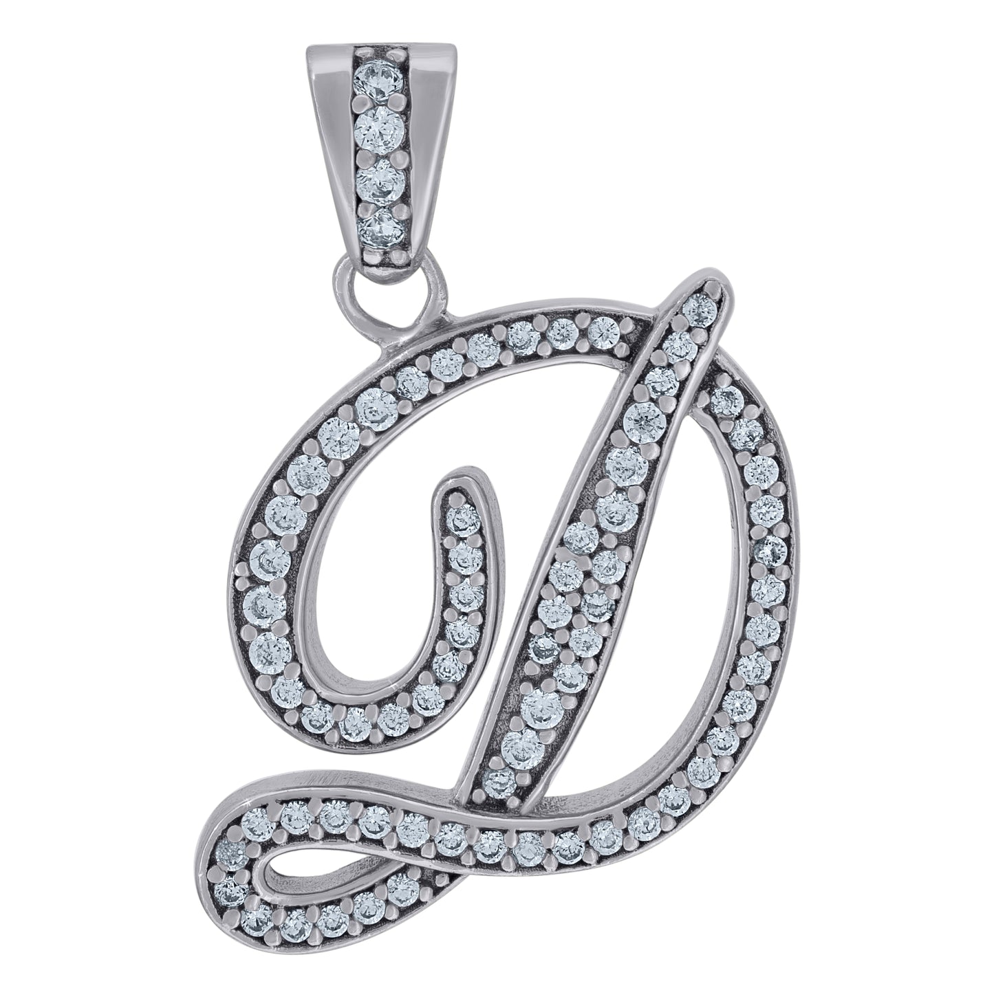 Sterling Silver Unisex Cubic-Zirconia Initial Alphabet Charm Pendant