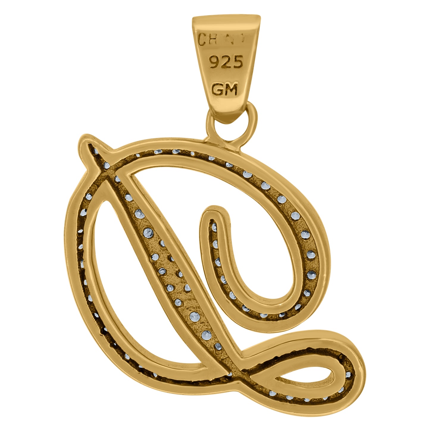 Sterling Silver Unisex Cubic-Zirconia Initial Alphabet Charm Pendant