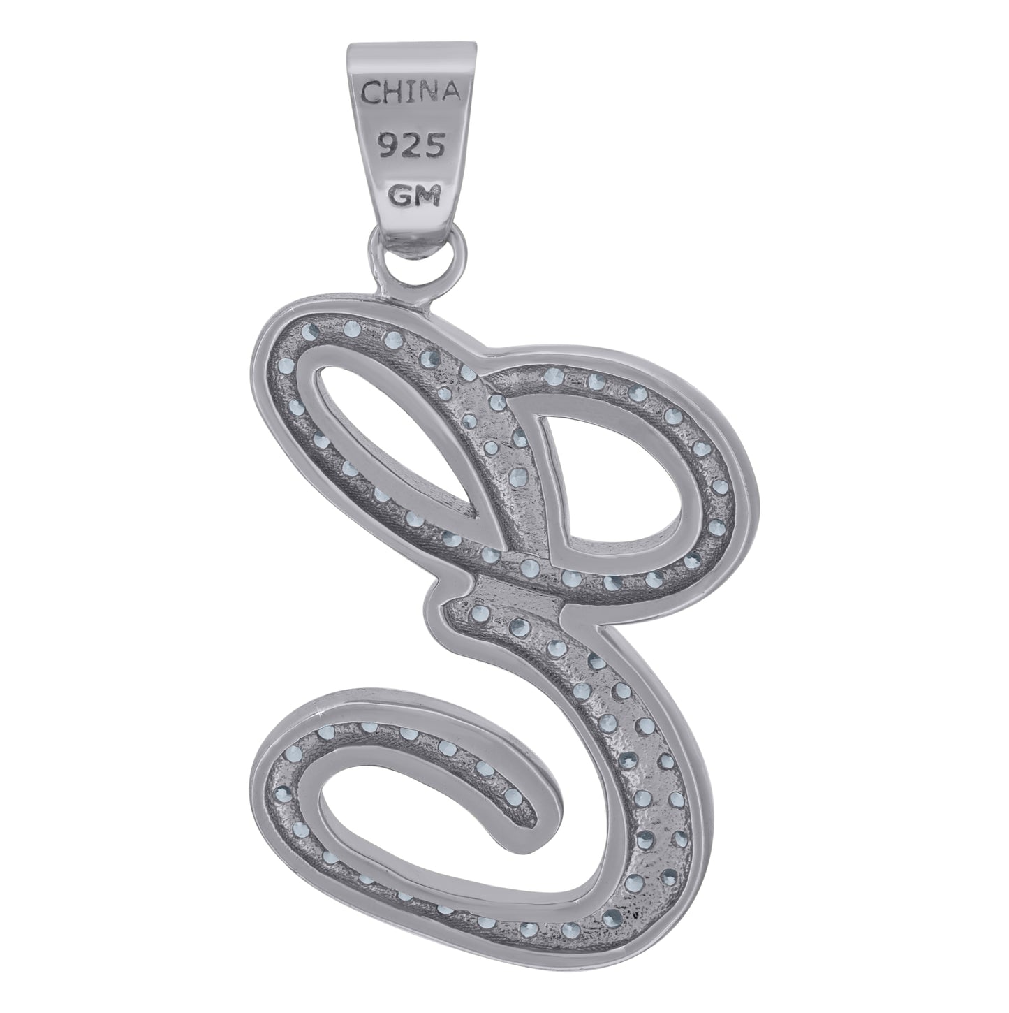 Sterling Silver Unisex Cubic-Zirconia Initial Alphabet Charm Pendant