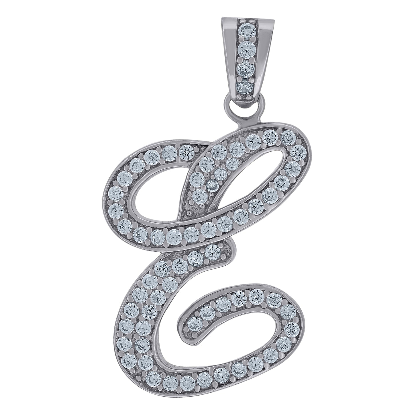 Sterling Silver Unisex Cubic-Zirconia Initial Alphabet Charm Pendant