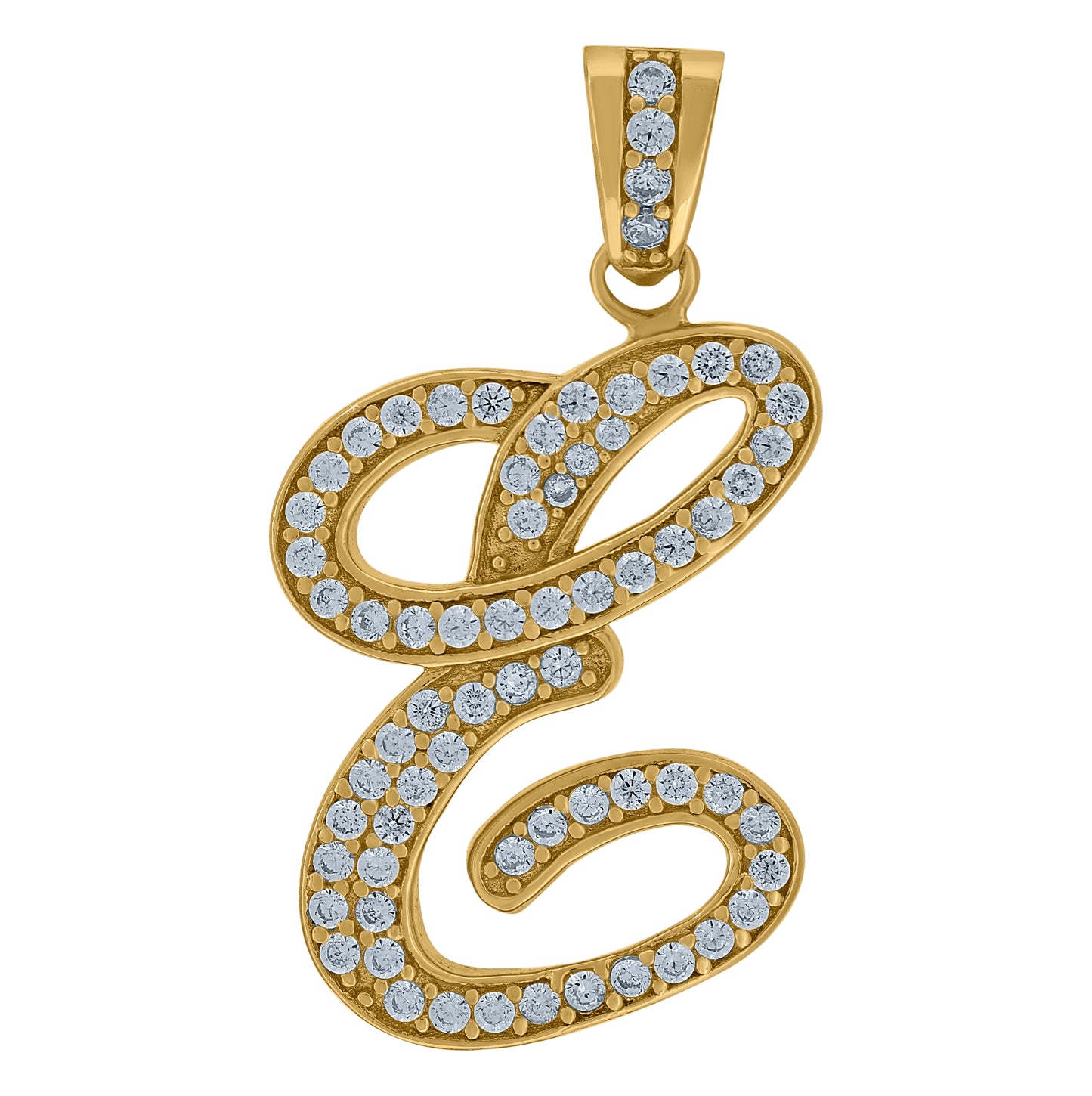 Sterling Silver Unisex Cubic-Zirconia Initial Alphabet Charm Pendant