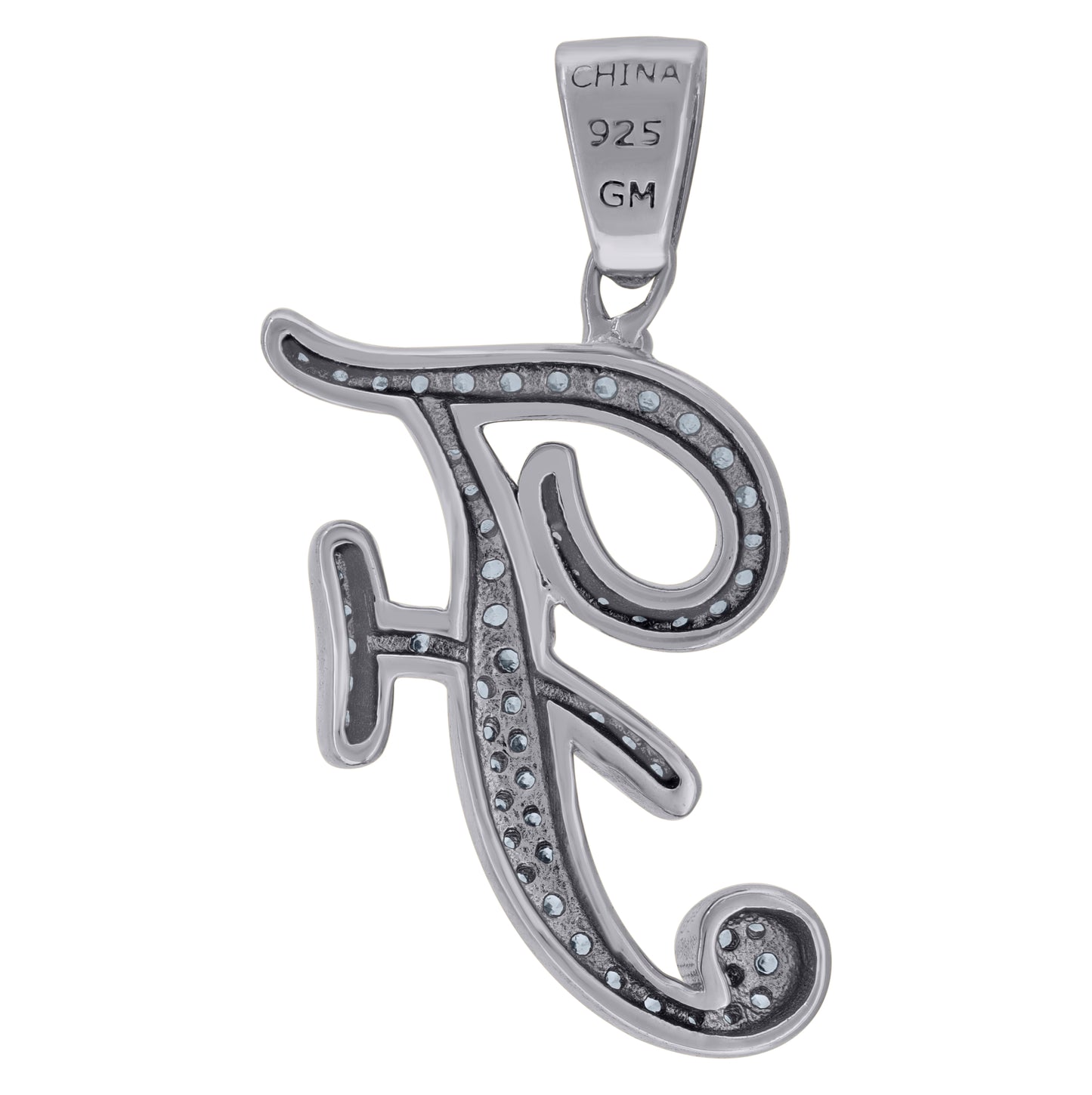 Sterling Silver Unisex Cubic-Zirconia Initial Alphabet Charm Pendant