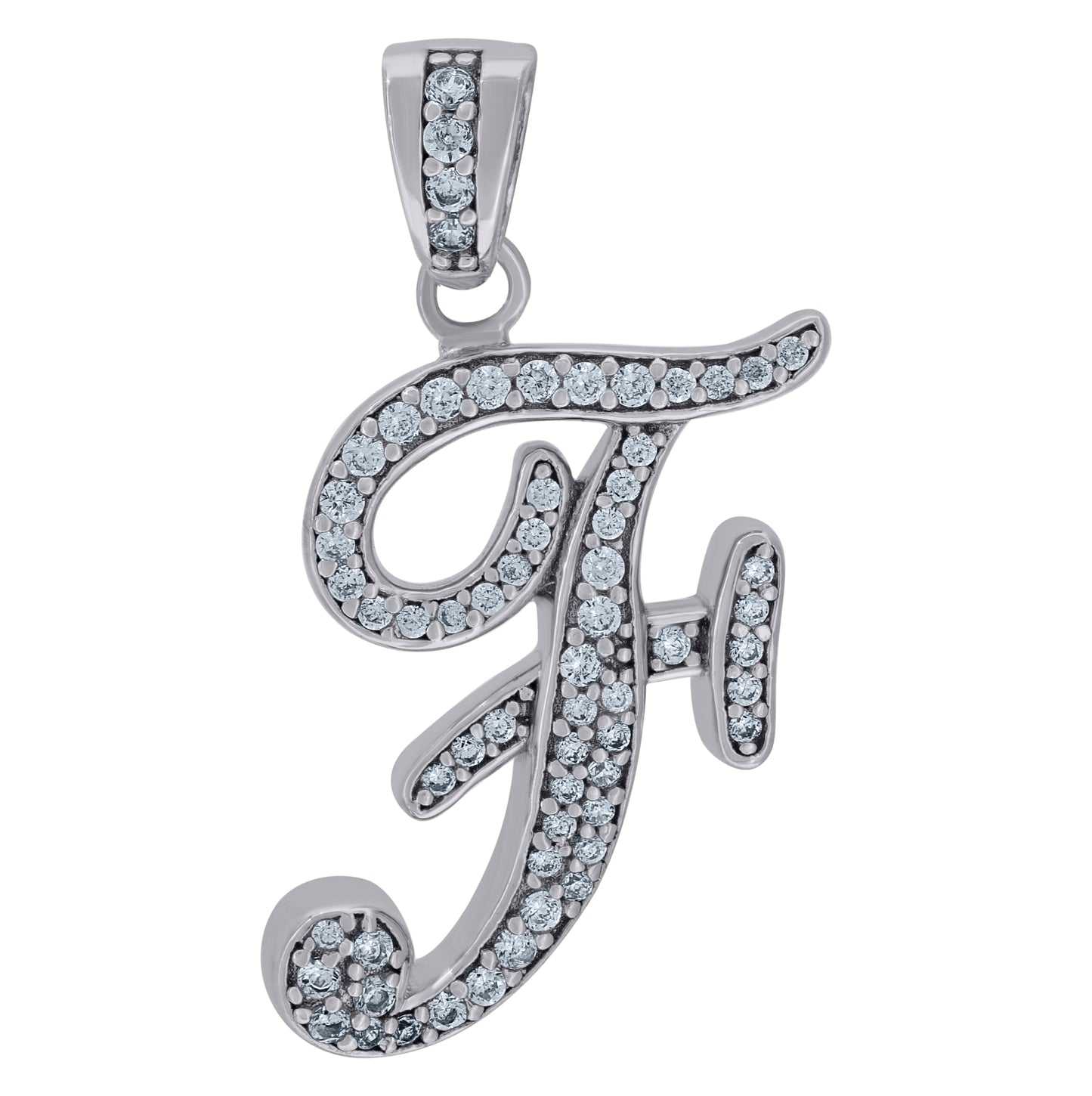 Sterling Silver Unisex Cubic-Zirconia Initial Alphabet Charm Pendant