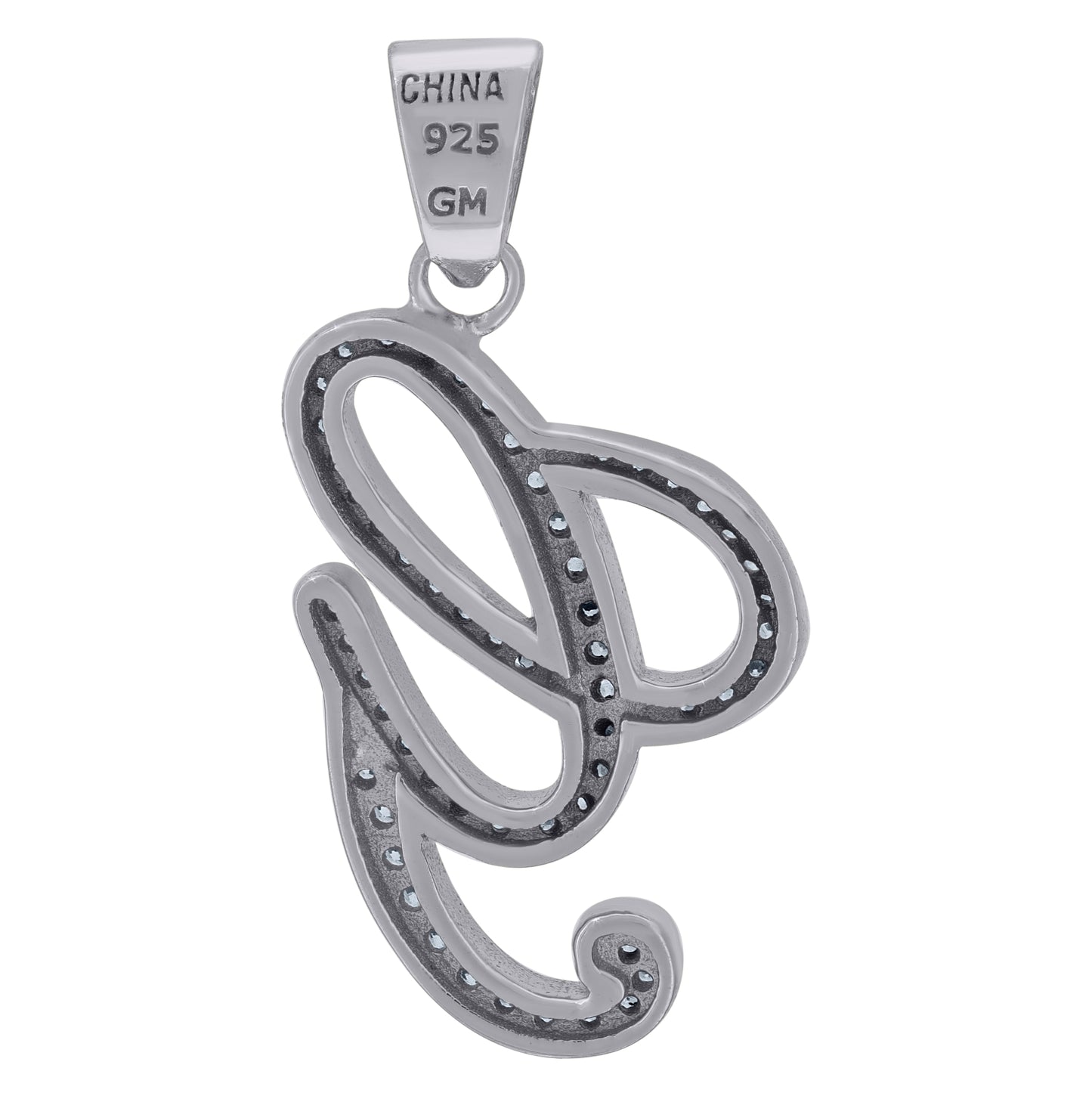 Sterling Silver Unisex Cubic-Zirconia Initial Alphabet Charm Pendant