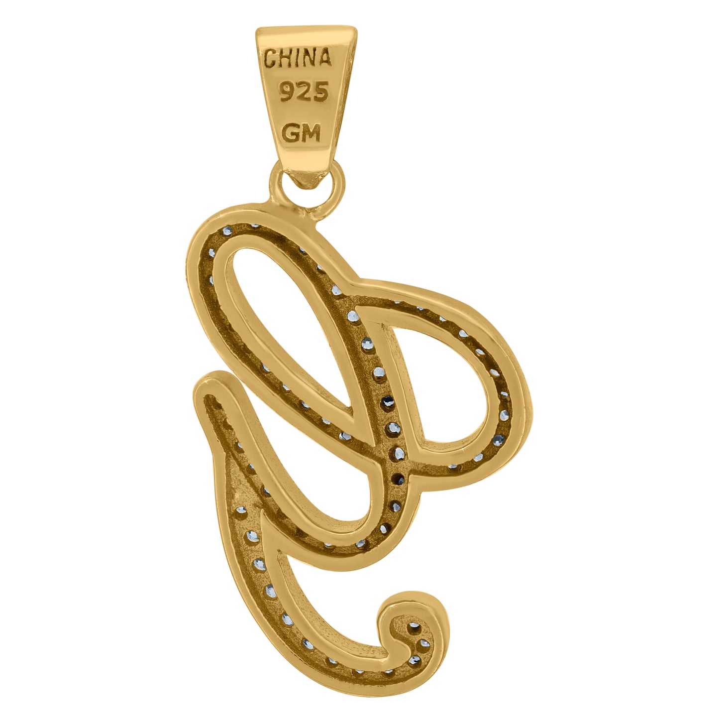 Sterling Silver Unisex Cubic-Zirconia Initial Alphabet Charm Pendant