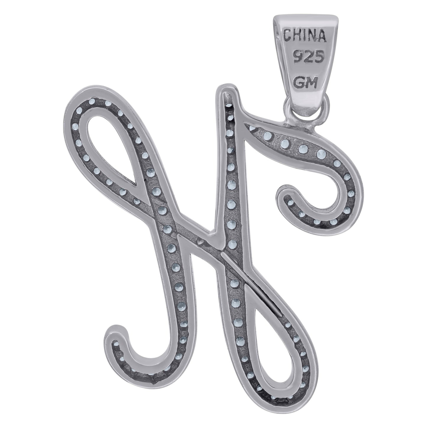 Sterling Silver Unisex Cubic-Zirconia Initial Alphabet Charm Pendant