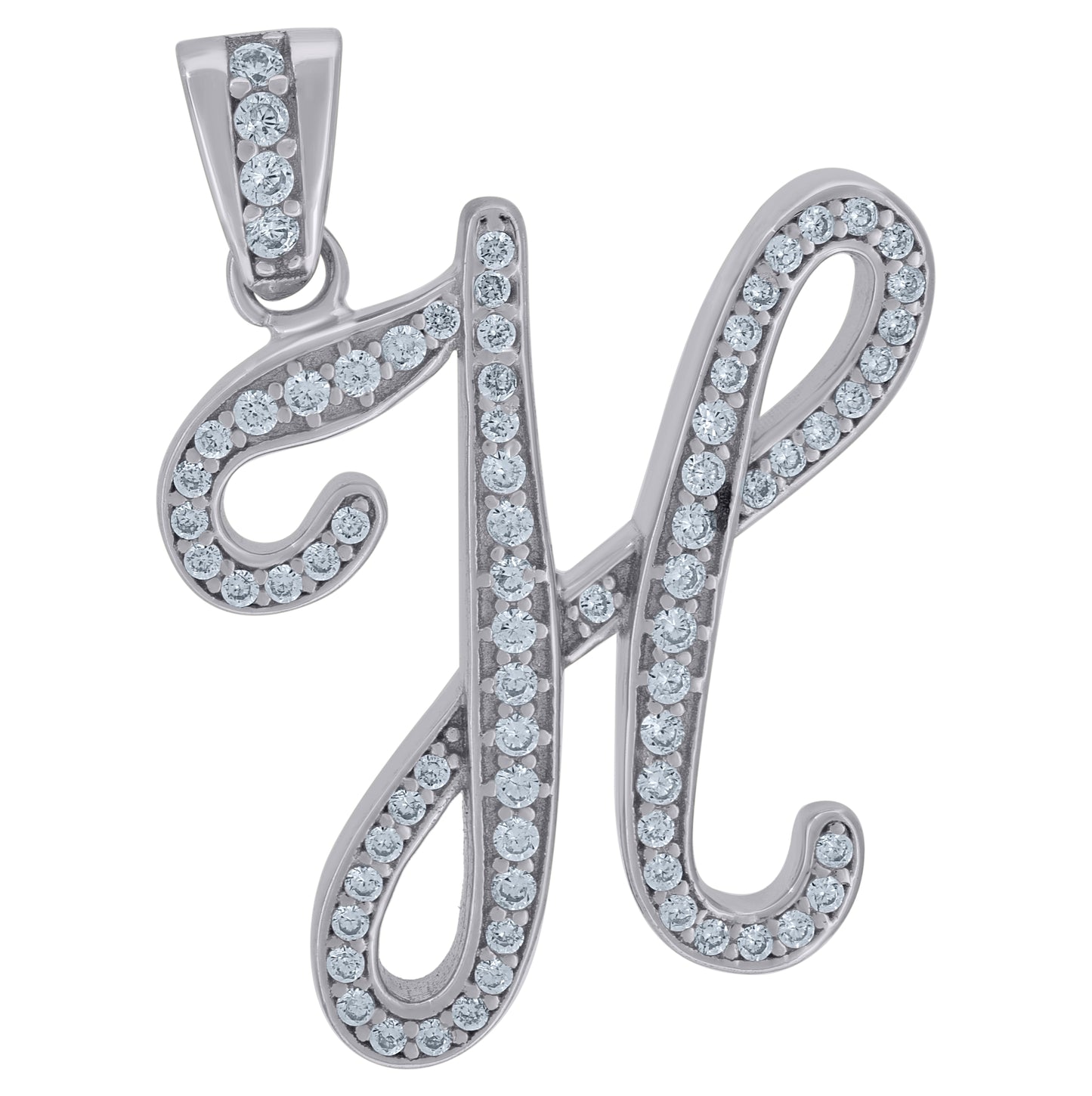 Sterling Silver Unisex Cubic-Zirconia Initial Alphabet Charm Pendant