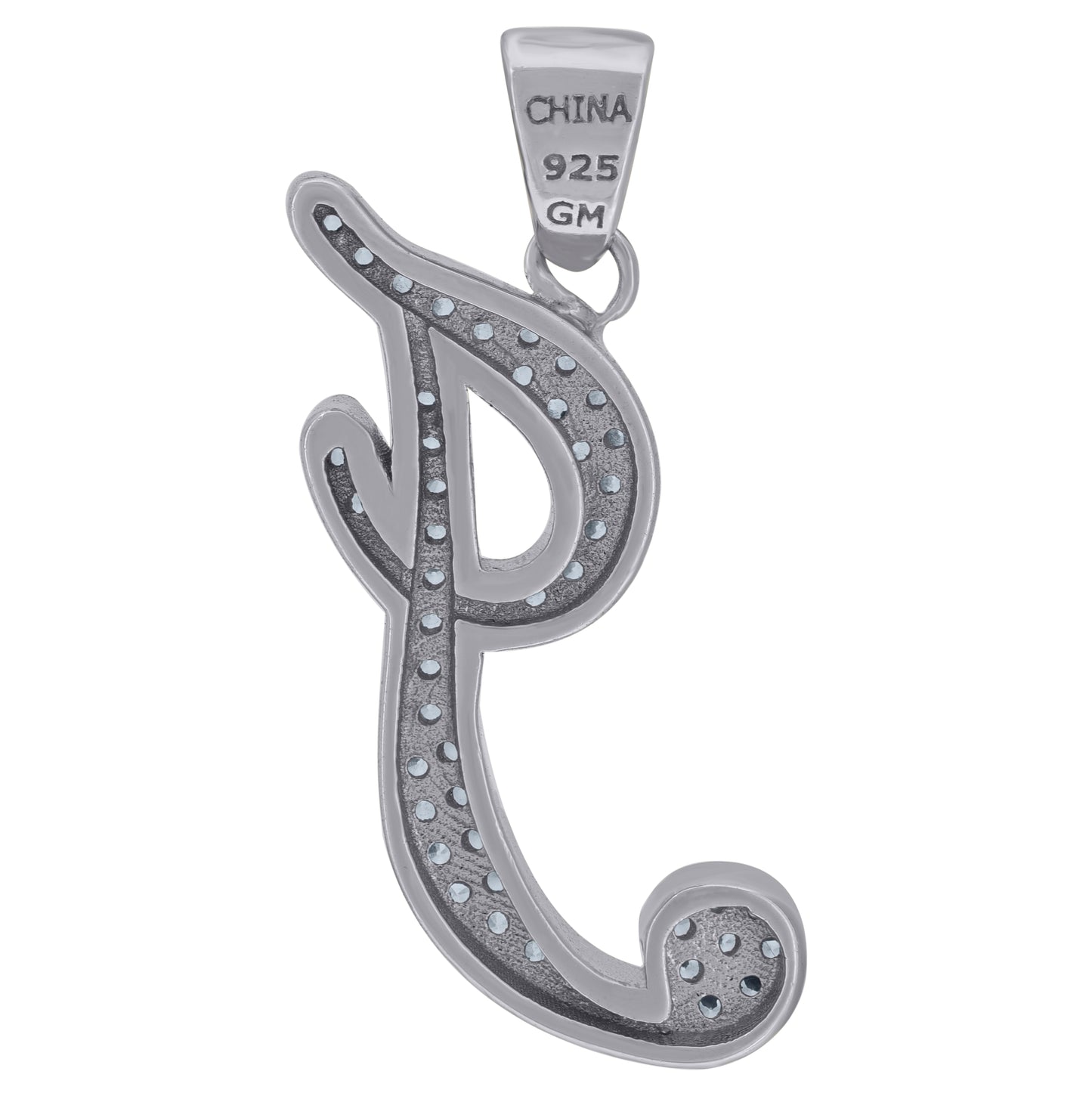 Sterling Silver Unisex Cubic-Zirconia Initial Alphabet Charm Pendant