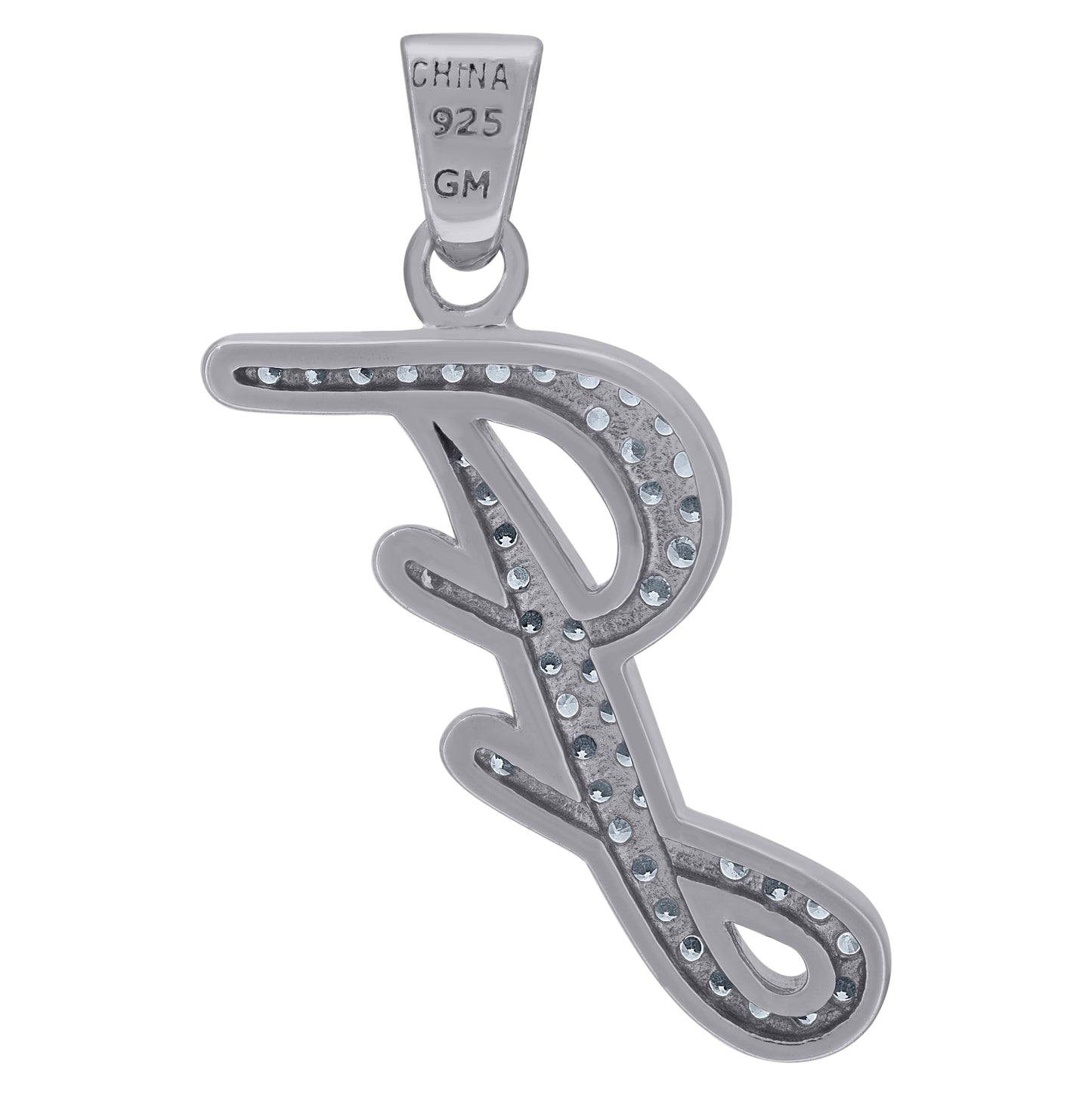 Sterling Silver Unisex Cubic-Zirconia Initial Alphabet Charm Pendant