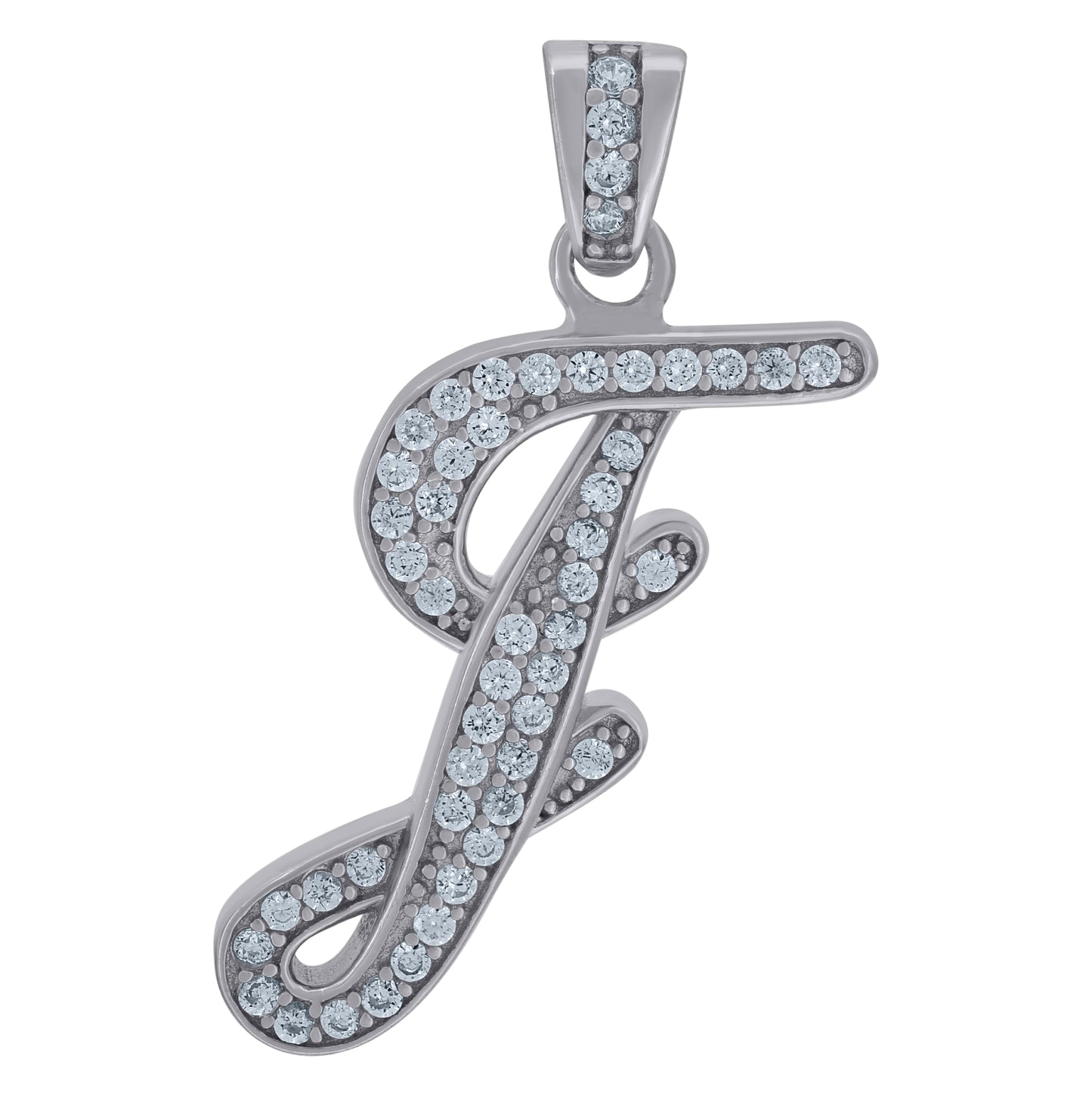 Sterling Silver Unisex Cubic-Zirconia Initial Alphabet Charm Pendant