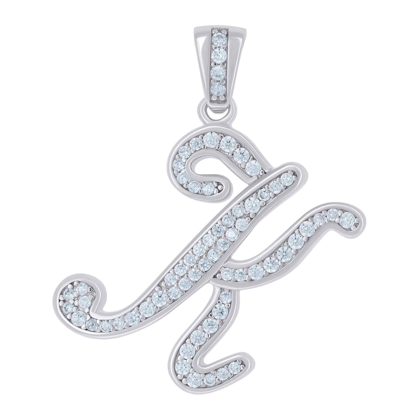 Sterling Silver Unisex Cubic-Zirconia Initial Alphabet Charm Pendant