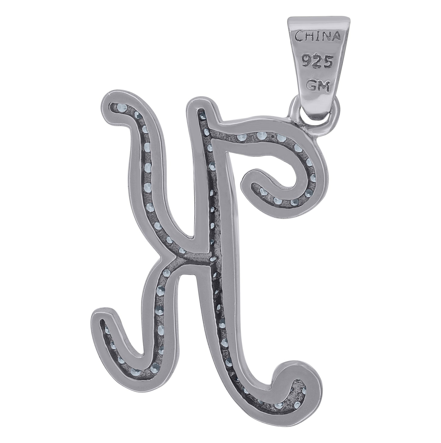 Sterling Silver Unisex Cubic-Zirconia Initial Letter K Charm Pendant