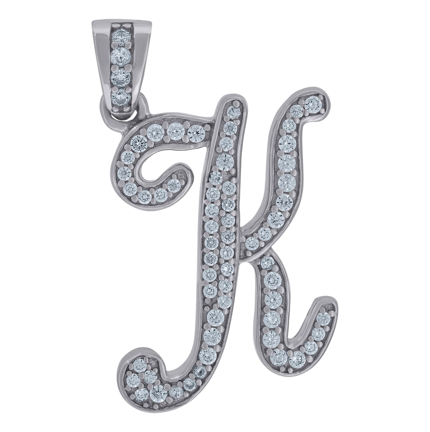 Sterling Silver Unisex Cubic-Zirconia Initial Letter K Charm Pendant