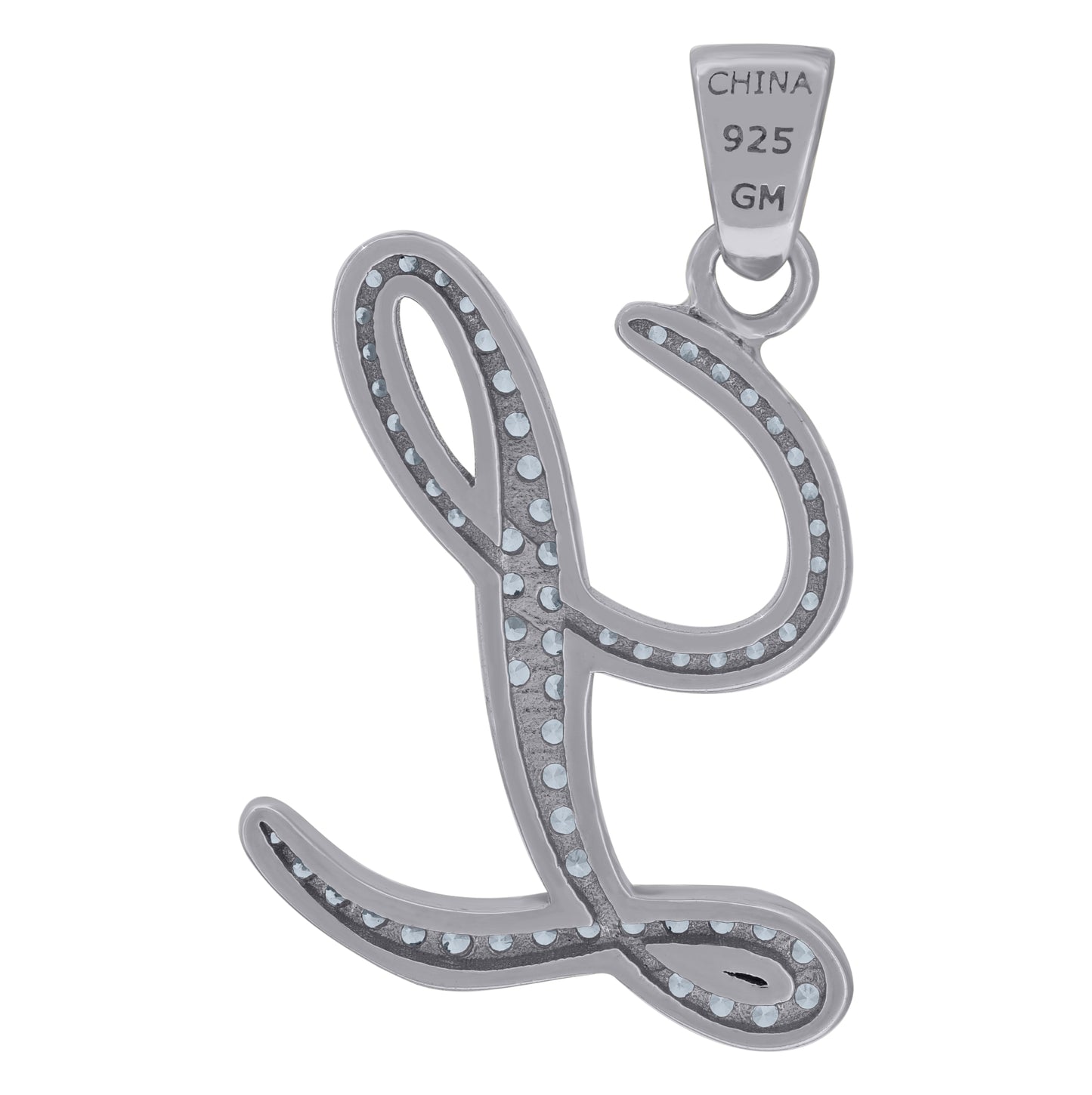 Sterling Silver Unisex Cubic-Zirconia Initial Alphabet Charm Pendant