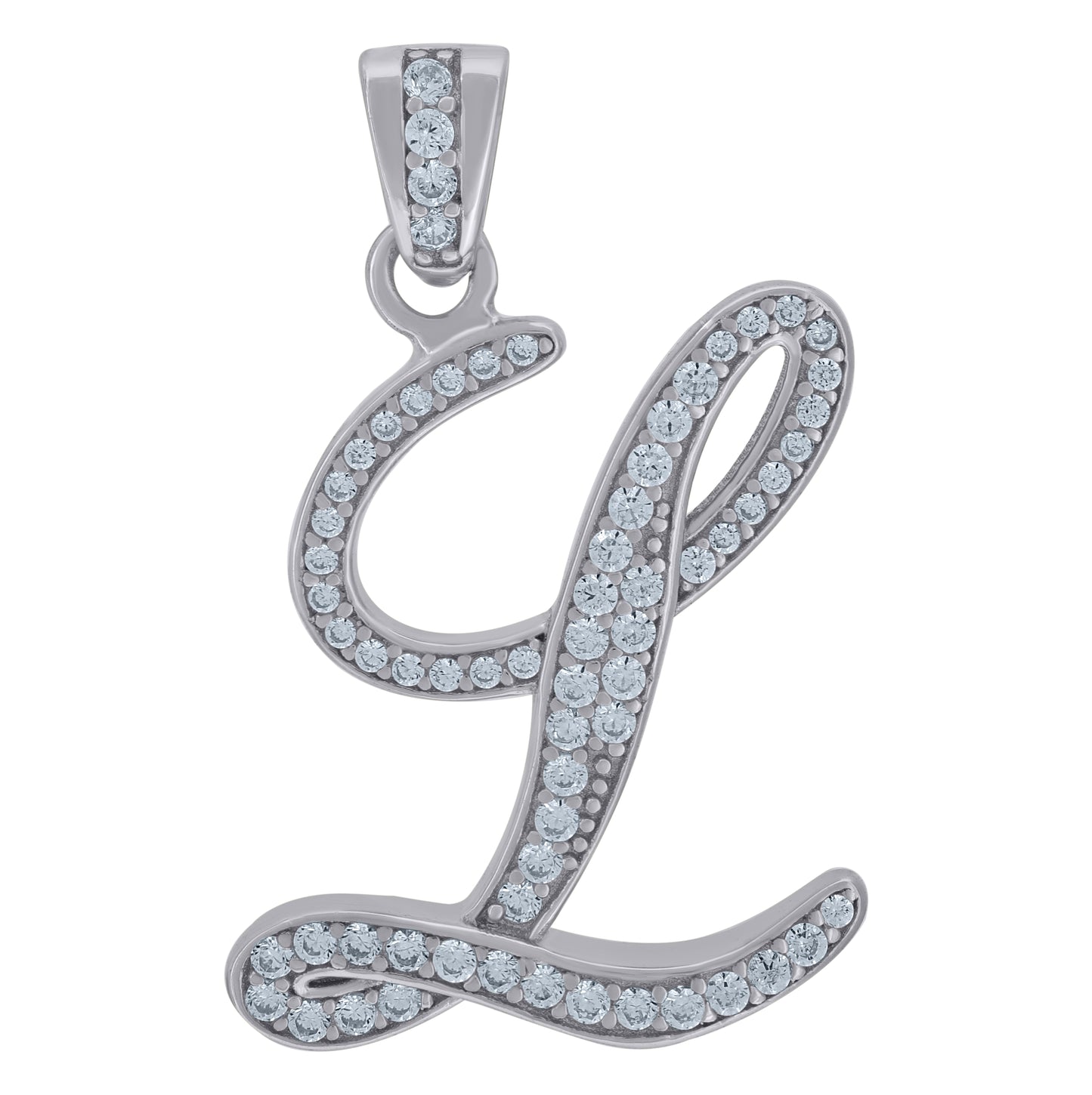 Sterling Silver Unisex Cubic-Zirconia Initial Alphabet Charm Pendant