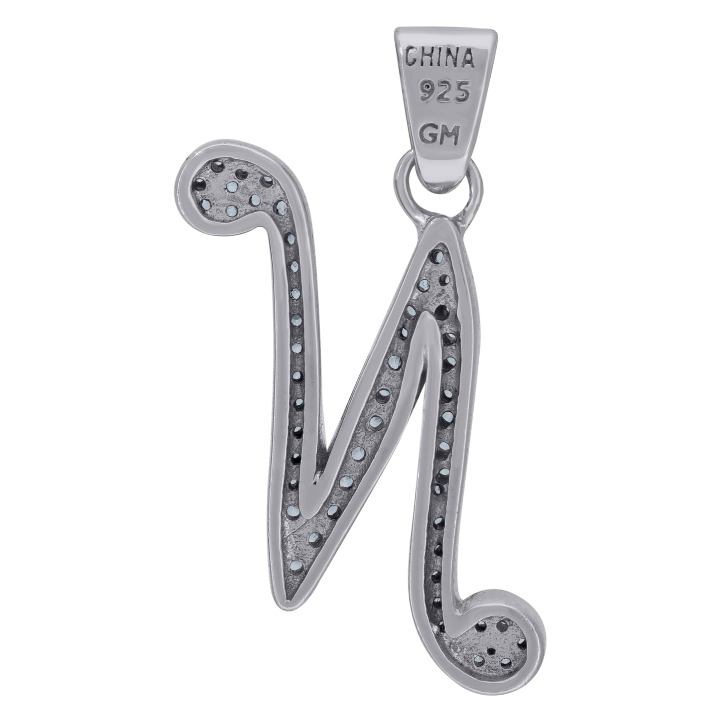 Sterling Silver Unisex Cubic-Zirconia Initial Alphabet Charm Pendant
