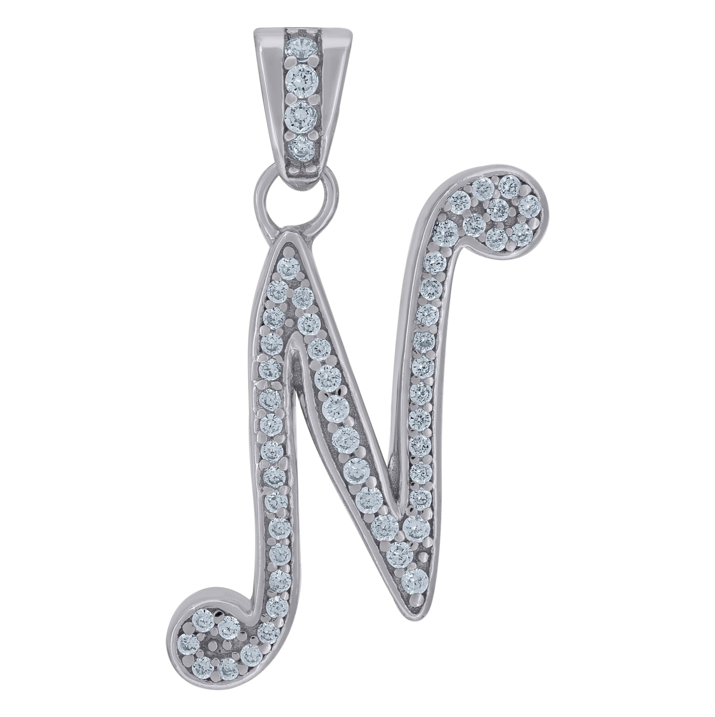 Sterling Silver Unisex Cubic-Zirconia Initial Alphabet Charm Pendant