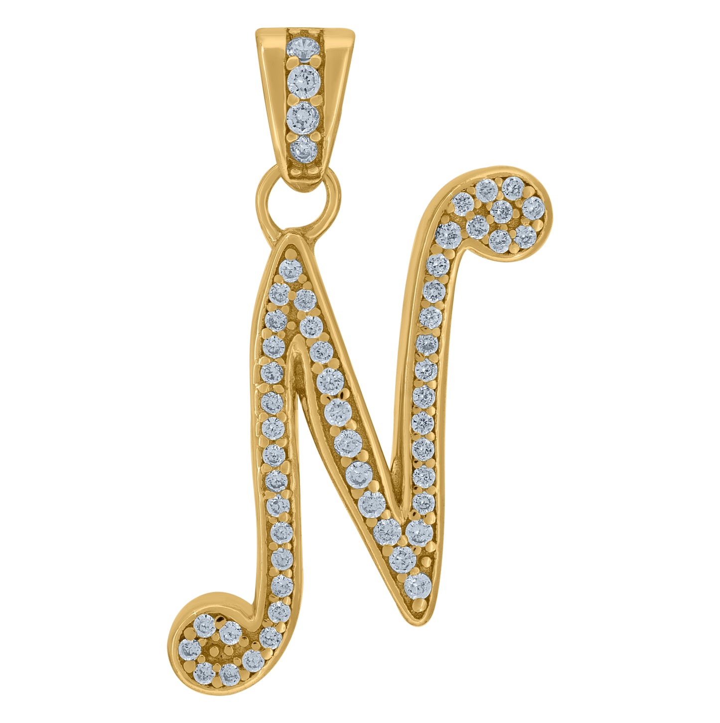 Sterling Silver Unisex Cubic-Zirconia Initial Alphabet Charm Pendant