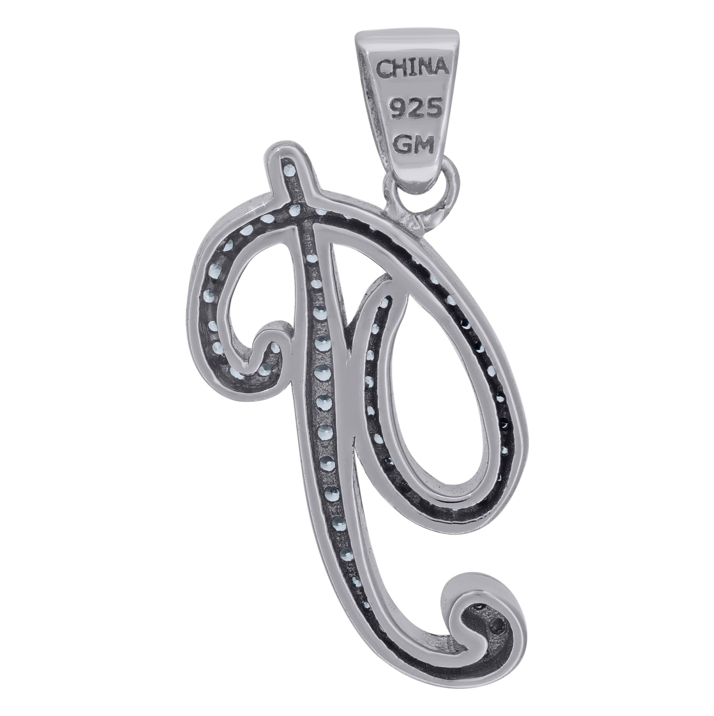 Sterling Silver Unisex Cubic-Zirconia Initial Alphabet Charm Pendant