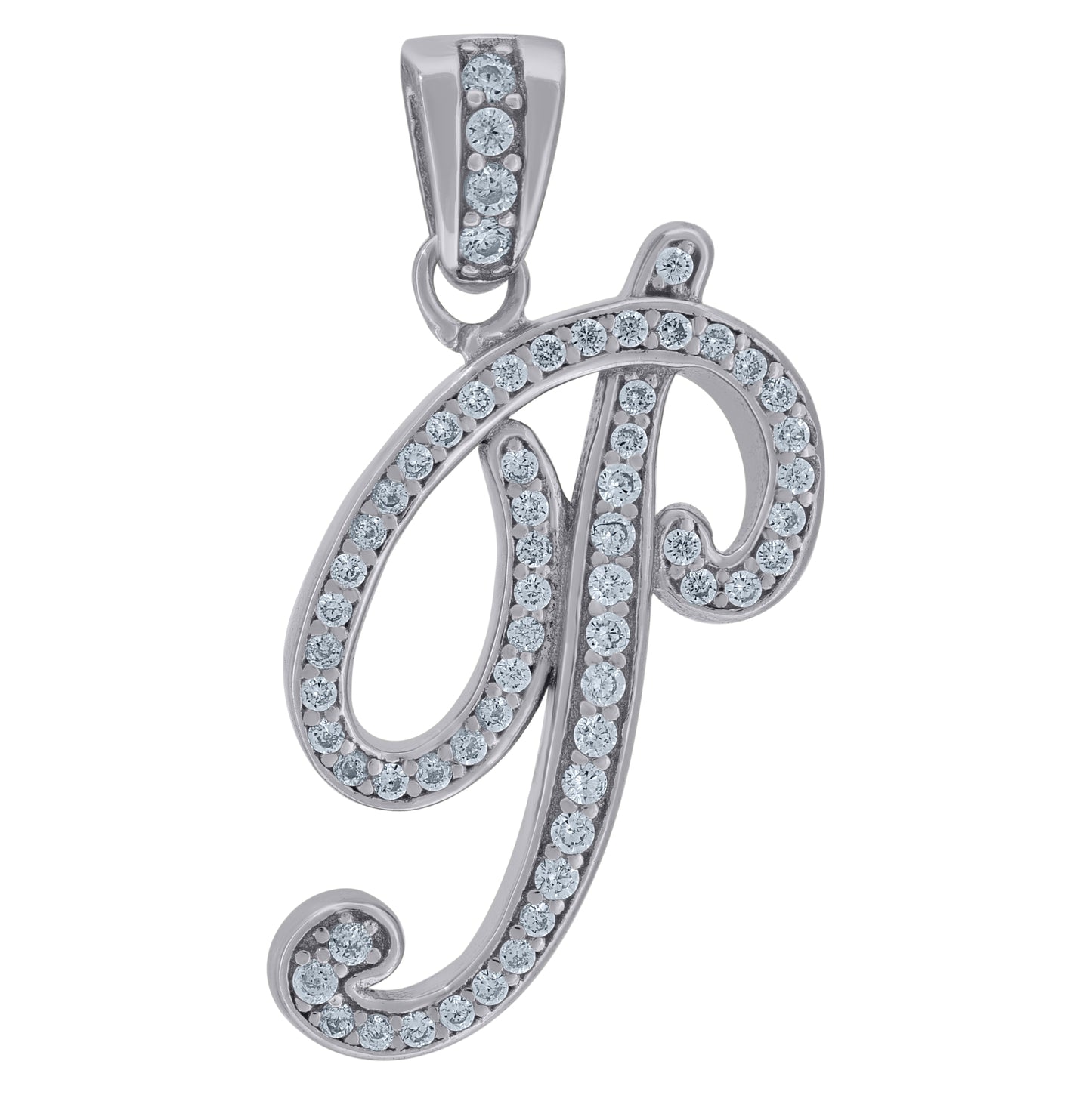 Sterling Silver Unisex Cubic-Zirconia Initial Alphabet Charm Pendant