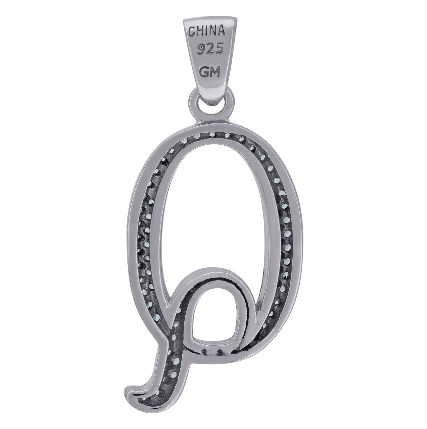 Sterling Silver Unisex Cubic-Zirconia Initial Alphabet Charm Pendant