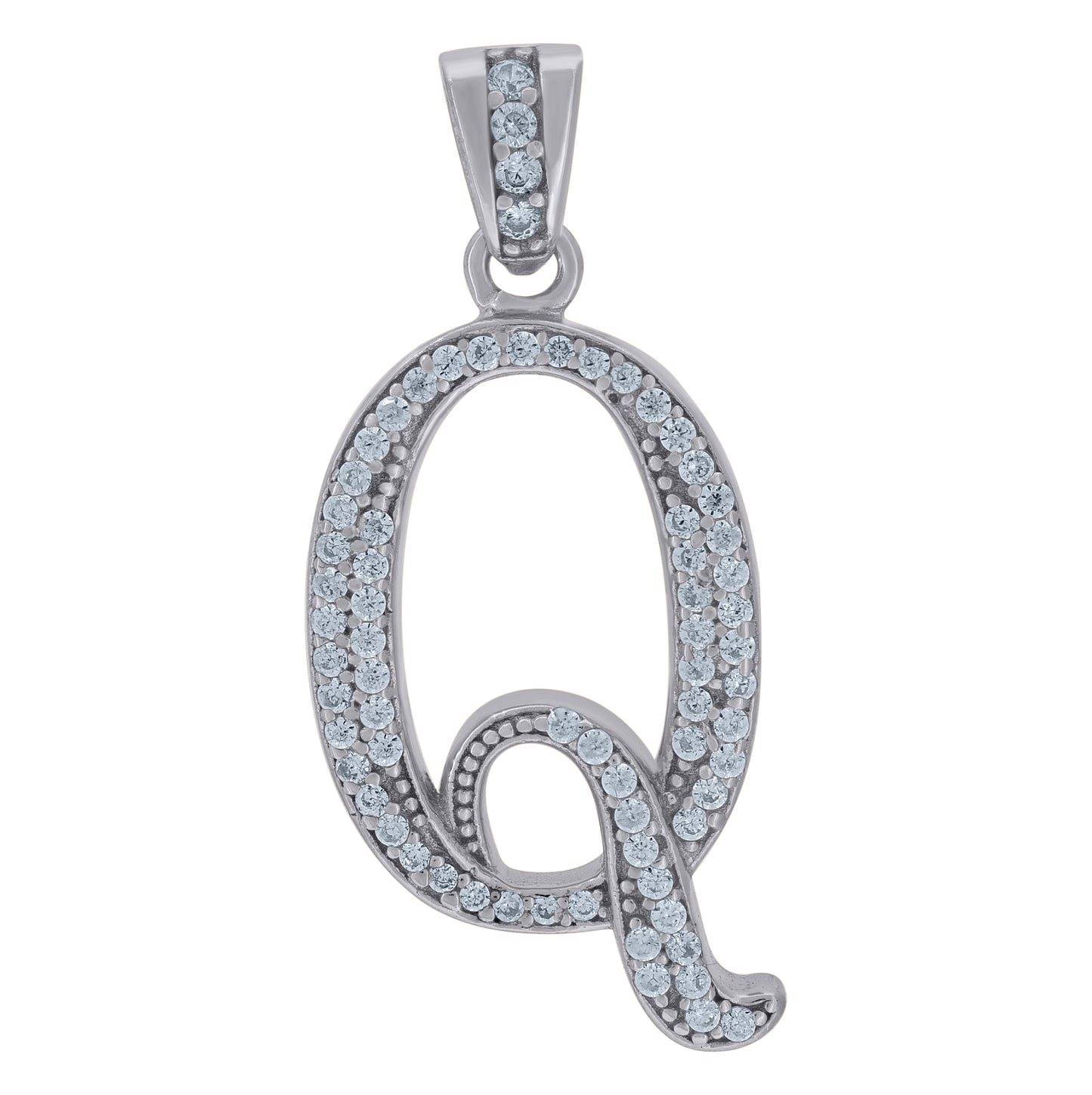 Sterling Silver Unisex Cubic-Zirconia Initial Alphabet Charm Pendant