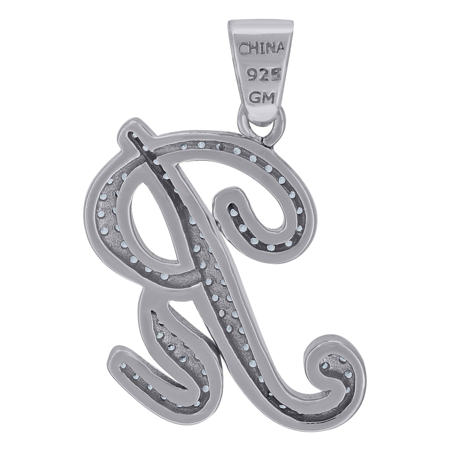 Sterling Silver Unisex Cubic-Zirconia Initial Alphabet Charm Pendant