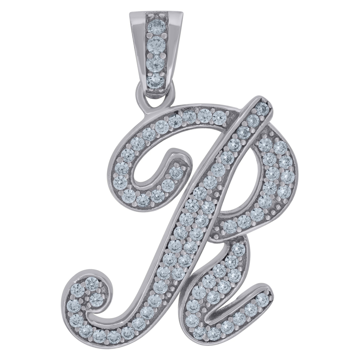 Sterling Silver Unisex Cubic-Zirconia Initial Alphabet Charm Pendant