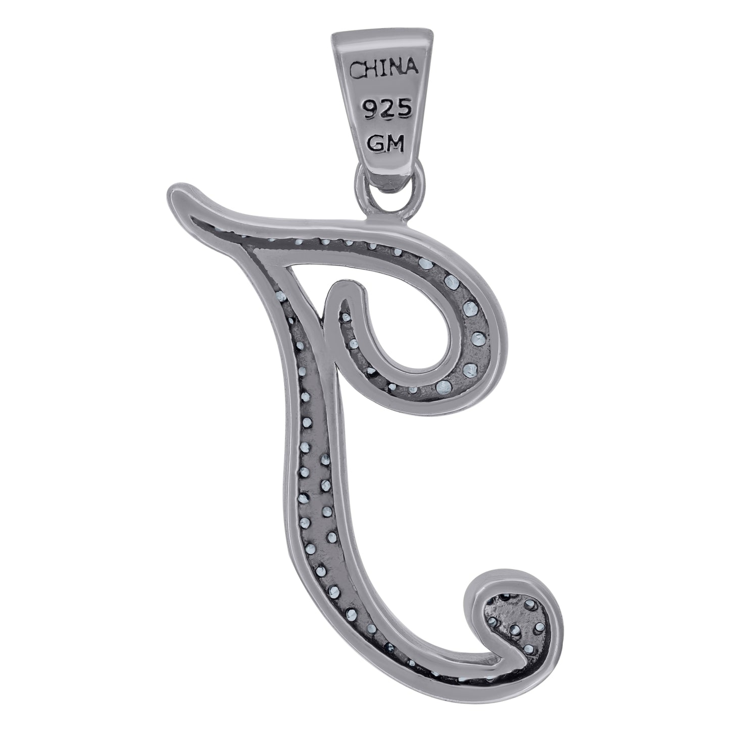 Sterling Silver Unisex Cubic-Zirconia Initial Alphabet Charm Pendant