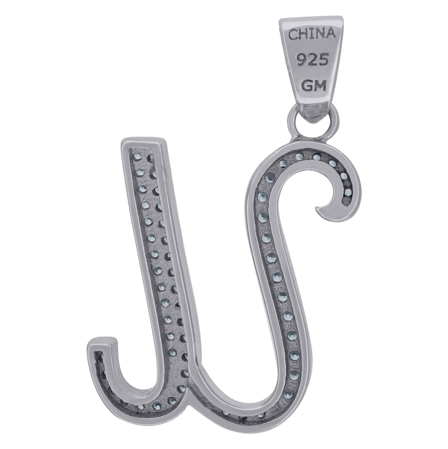 Sterling Silver Unisex Cubic-Zirconia Initial Alphabet Charm Pendant