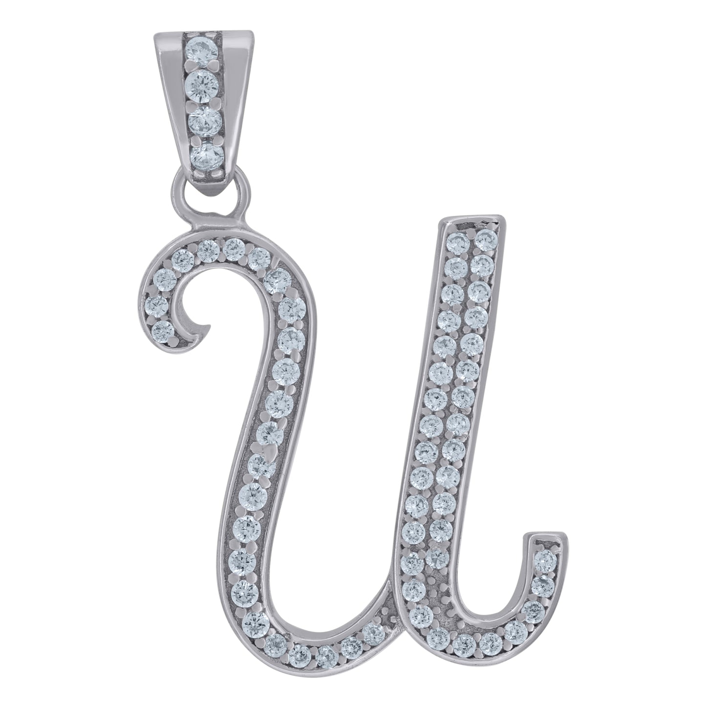Sterling Silver Unisex Cubic-Zirconia Initial Alphabet Charm Pendant