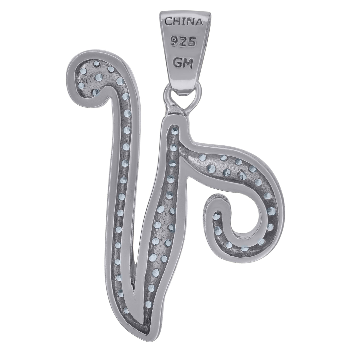 Sterling Silver Unisex Cubic-Zirconia Initial Alphabet Charm Pendant
